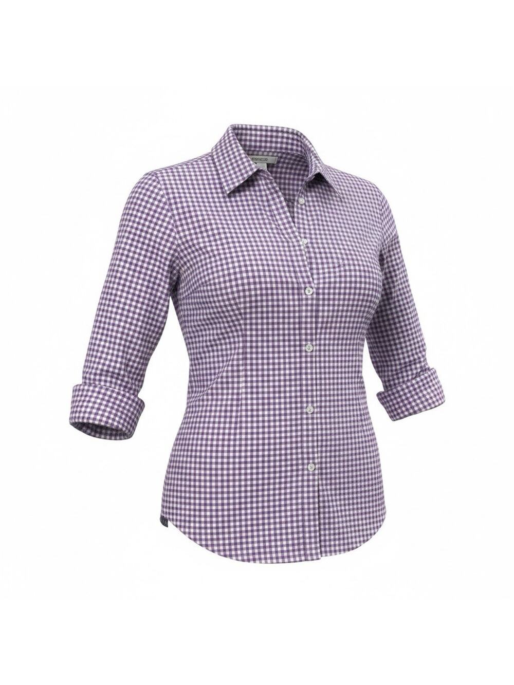 Chico’s Purple Gingham Button Front Shirt Womens Size 0 US 4 Roll Cuff Sleeve